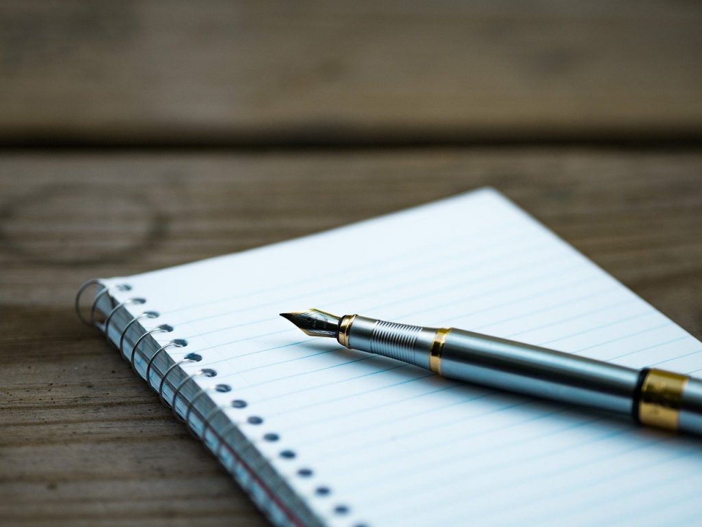 fountain pen, note, notebook